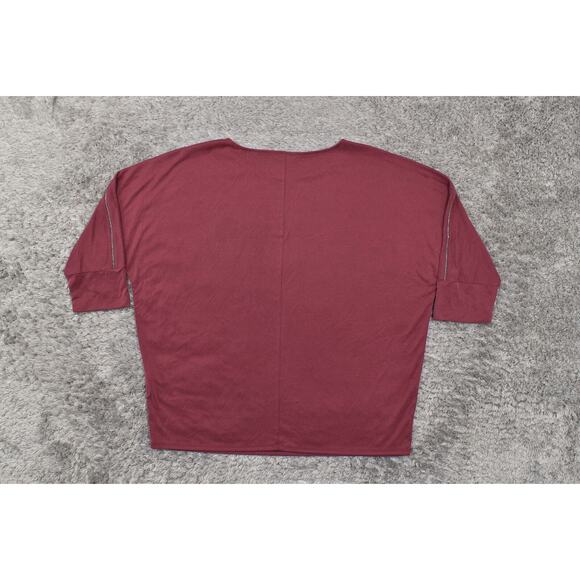 NEW Chico's Size 3 Red Short Sleeve Solid Modal Blend Blouse Top Crew Neck - Picture 3 of 9